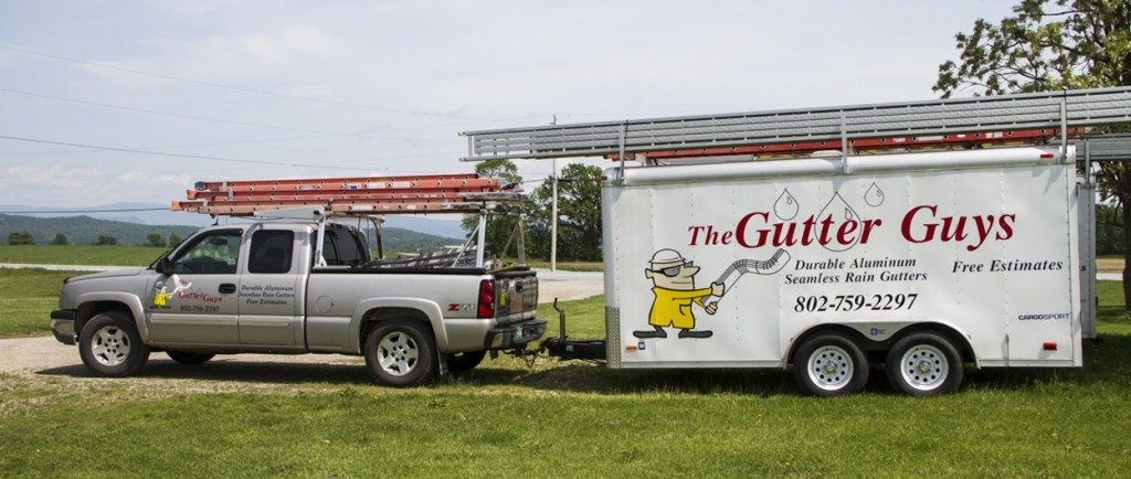 The Gutter Guys truck and trailer — owner Don Jerome, seamless gutter installation Vermont since 2004